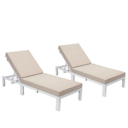 Chelsea Modern Outdoor White Chaise Lounge Chair With Cushions Set of 2 - Elax Furniture