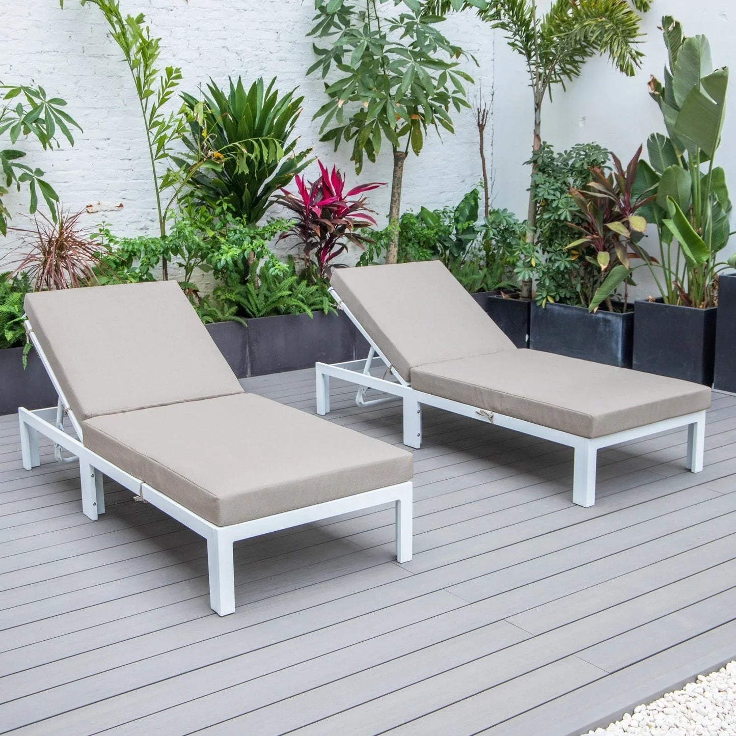 Chelsea Modern Outdoor White Chaise Lounge Chair With Cushions Set of 2 - Elax Furniture