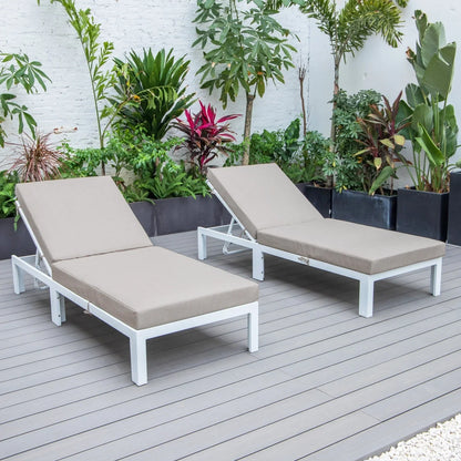Chelsea Modern Outdoor White Chaise Lounge Chair With Cushions Set of 2 - Elax Furniture