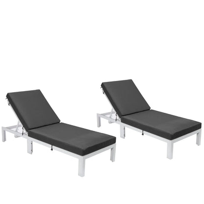 Chelsea Modern Outdoor White Chaise Lounge Chair With Cushions Set of 2 - Elax Furniture