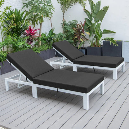 Chelsea Modern Outdoor White Chaise Lounge Chair With Cushions Set of 2 - Elax Furniture