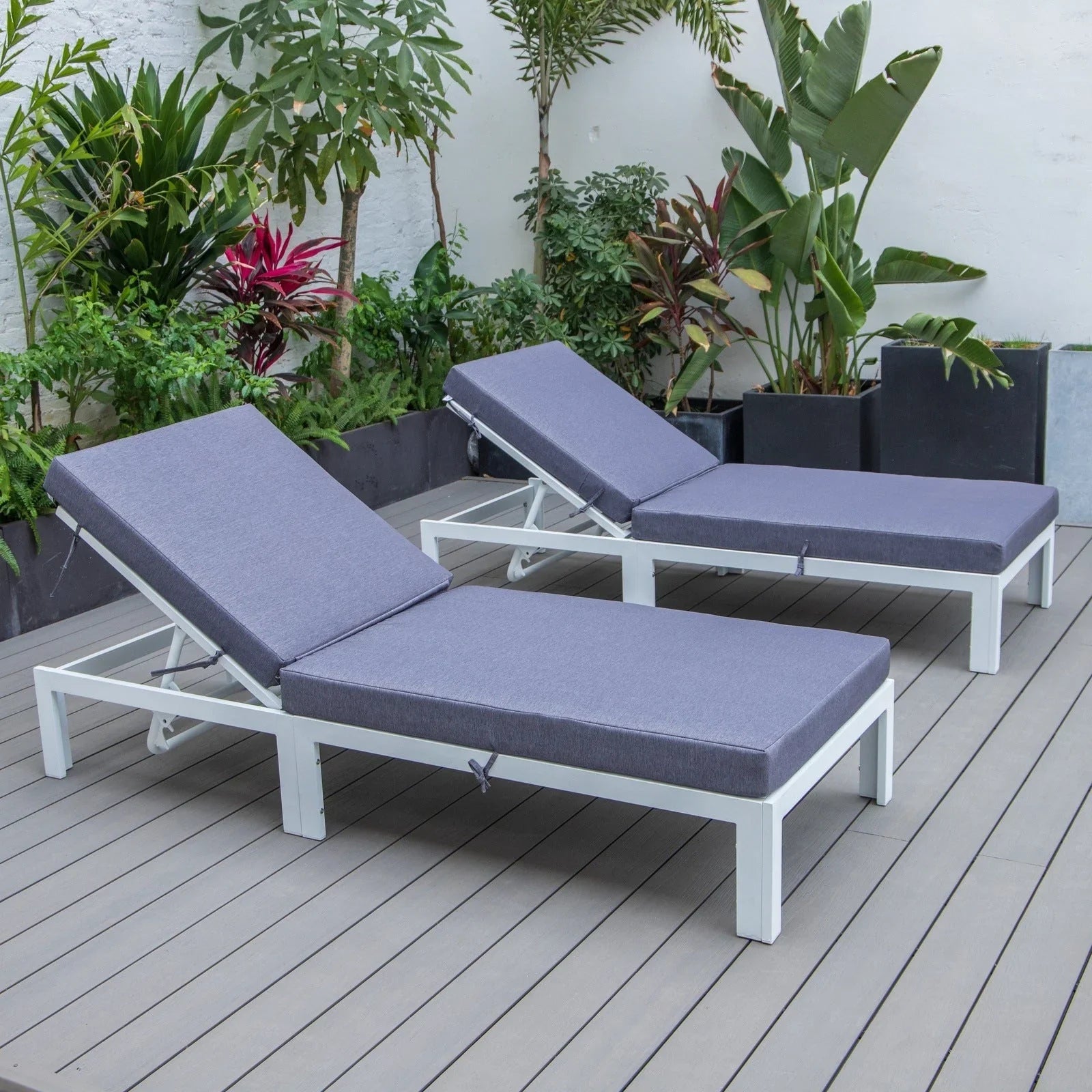 Chelsea Modern Outdoor White Chaise Lounge Chair With Cushions Set of 2 - Elax Furniture