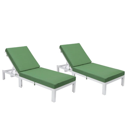 Chelsea Modern Outdoor White Chaise Lounge Chair With Cushions Set of 2 - Elax Furniture