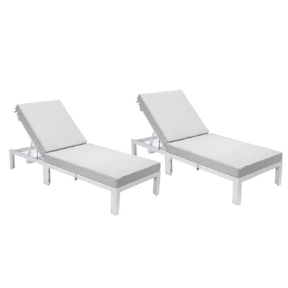 Chelsea Modern Outdoor White Chaise Lounge Chair With Cushions Set of 2 - Elax Furniture