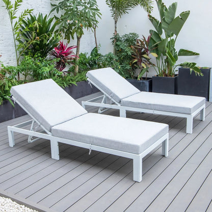 Chelsea Modern Outdoor White Chaise Lounge Chair With Cushions Set of 2 - Elax Furniture