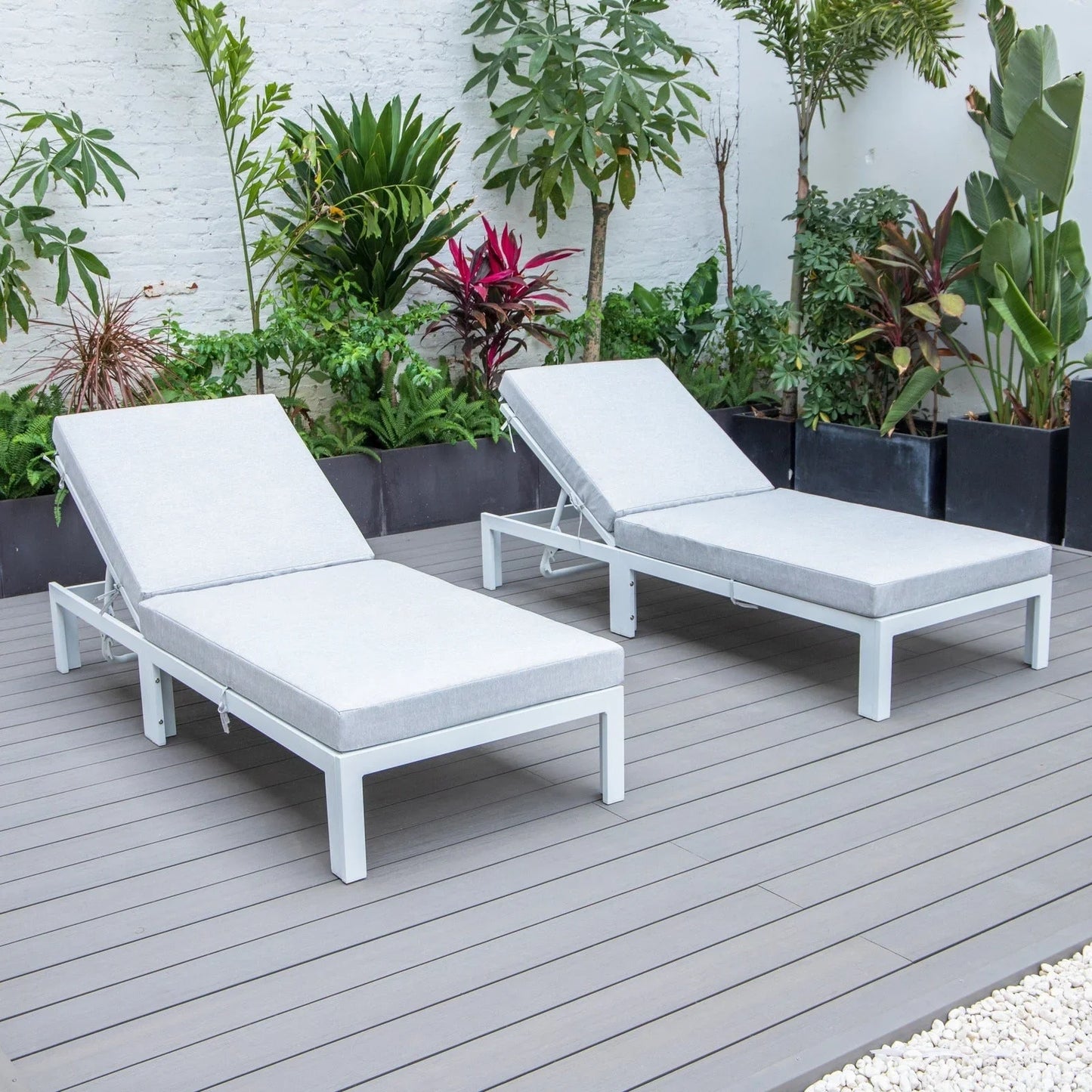 Chelsea Modern Outdoor White Chaise Lounge Chair With Cushions Set of 2 - Elax Furniture