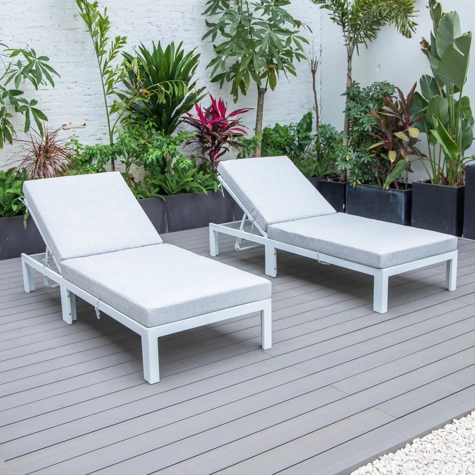 Chelsea Modern Outdoor White Chaise Lounge Chair With Cushions Set of 2 - Elax Furniture