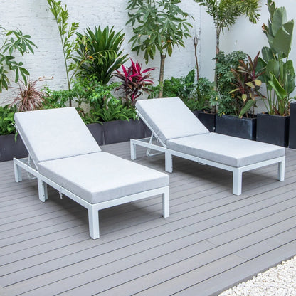 Chelsea Modern Outdoor White Chaise Lounge Chair With Cushions Set of 2 - Elax Furniture