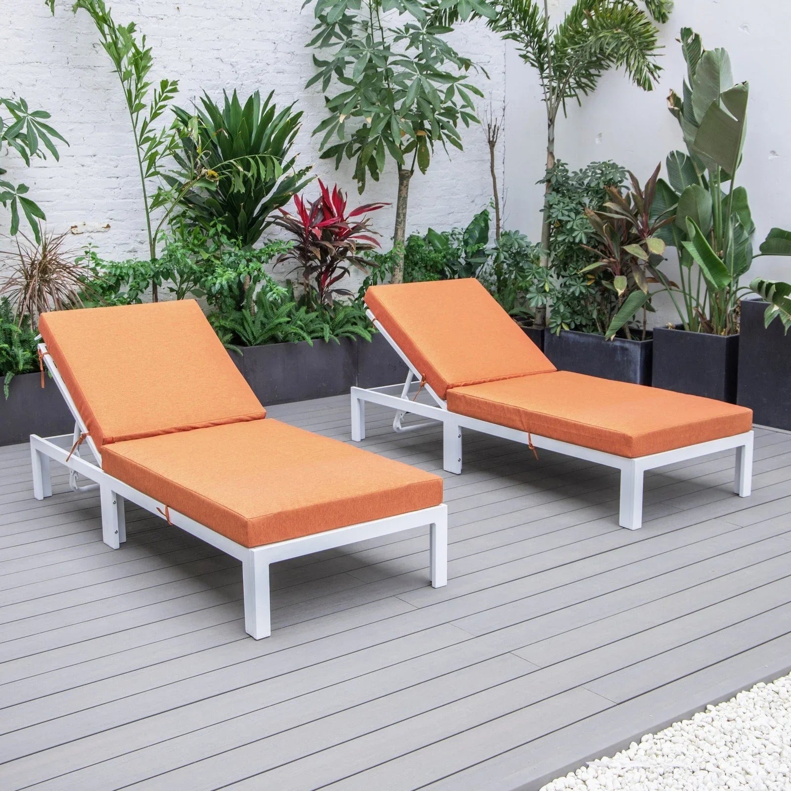 Chelsea Modern Outdoor White Chaise Lounge Chair With Cushions Set of 2 - Elax Furniture