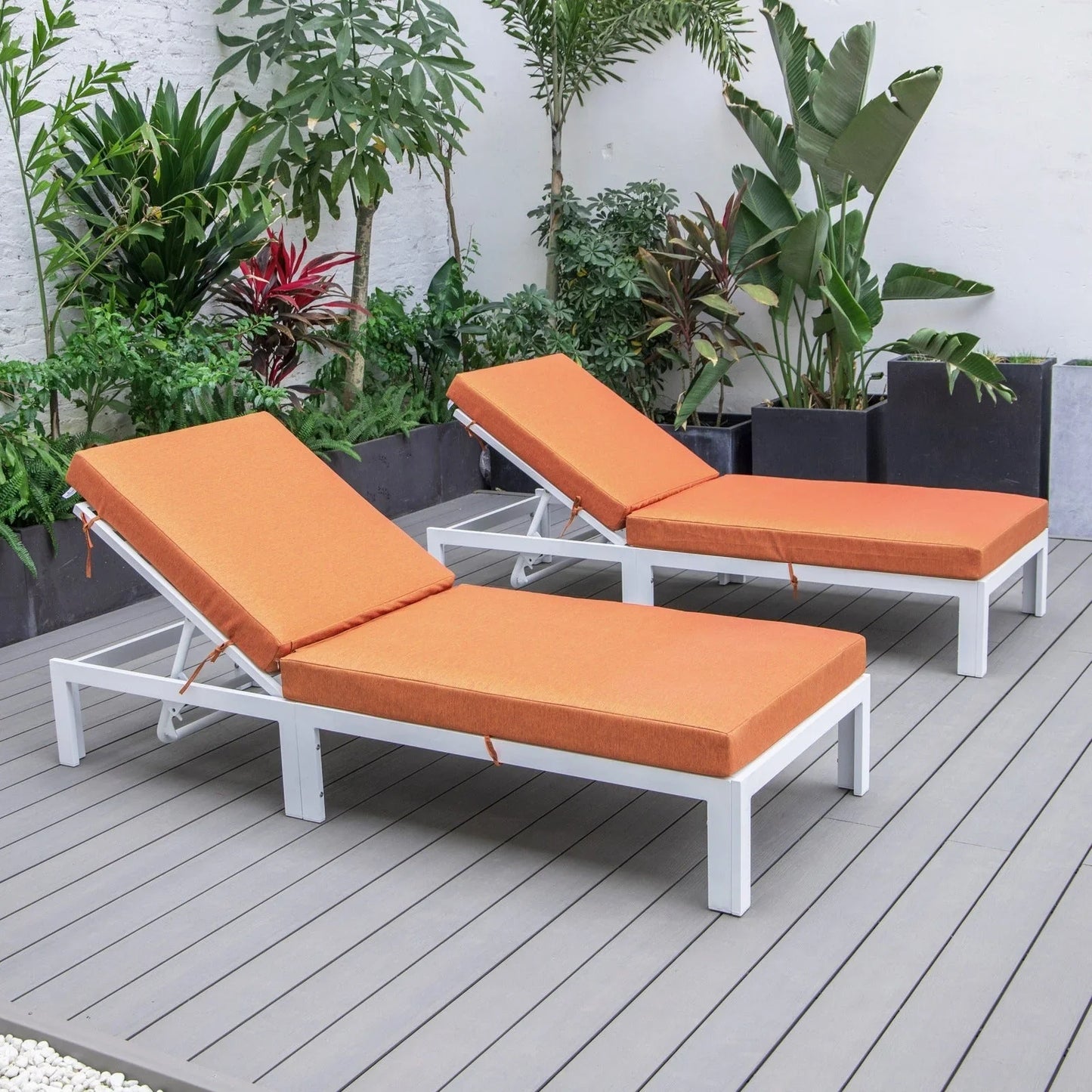 Chelsea Modern Outdoor White Chaise Lounge Chair With Cushions Set of 2 - Elax Furniture