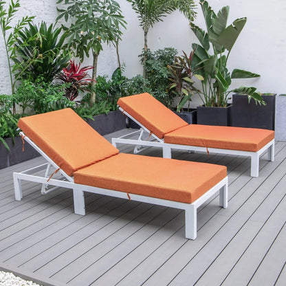 Chelsea Modern Outdoor White Chaise Lounge Chair With Cushions Set of 2 - Elax Furniture
