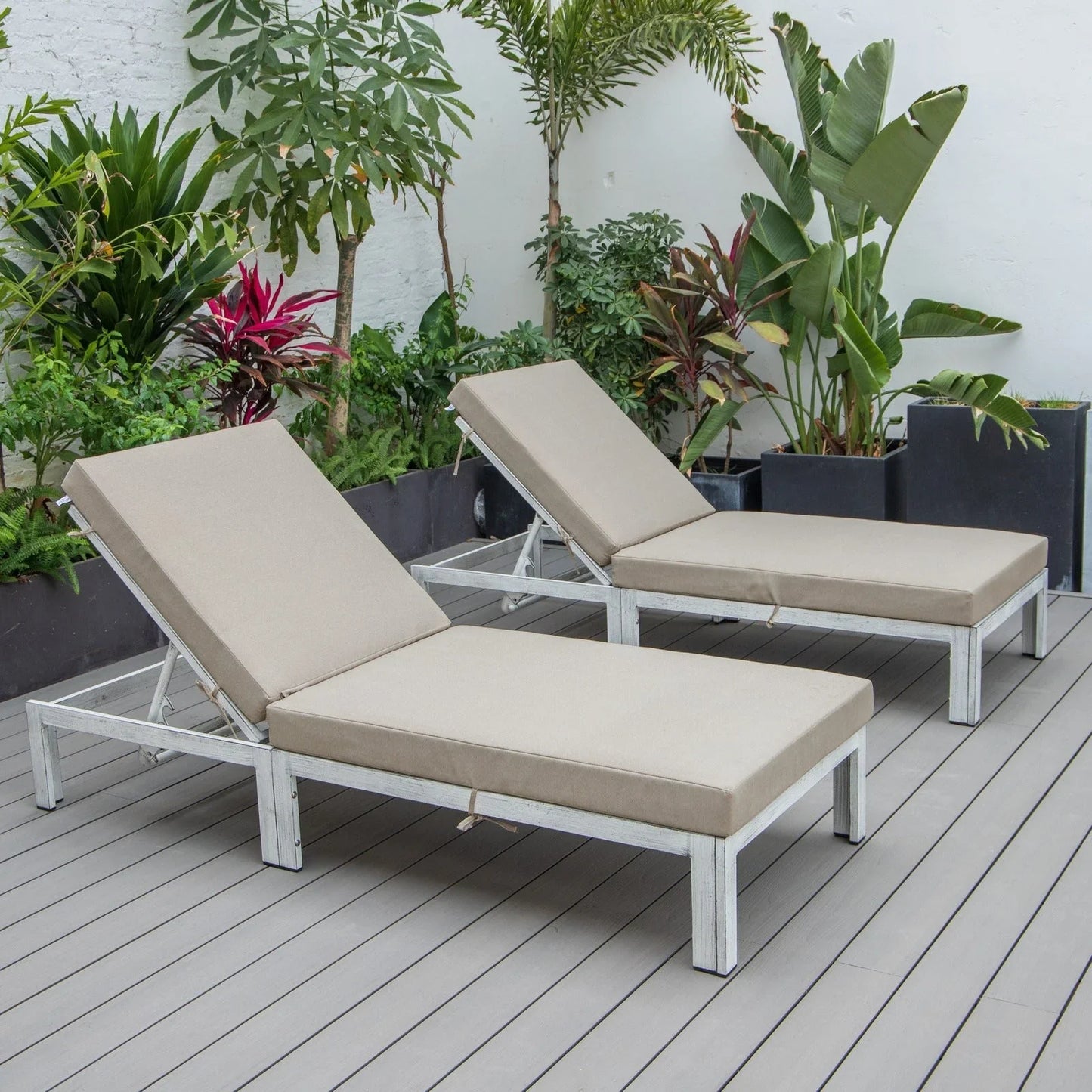 Chelsea Modern Outdoor Weathered Grey Chaise Lounge Chair With Cushions Set of 2 - Elax Furniture