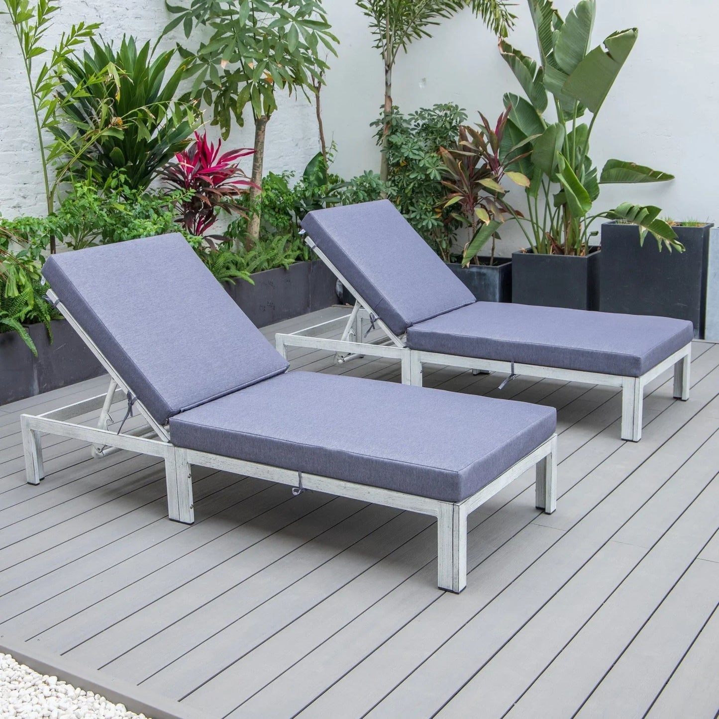 Chelsea Modern Outdoor Weathered Grey Chaise Lounge Chair With Cushions Set of 2 - Elax Furniture
