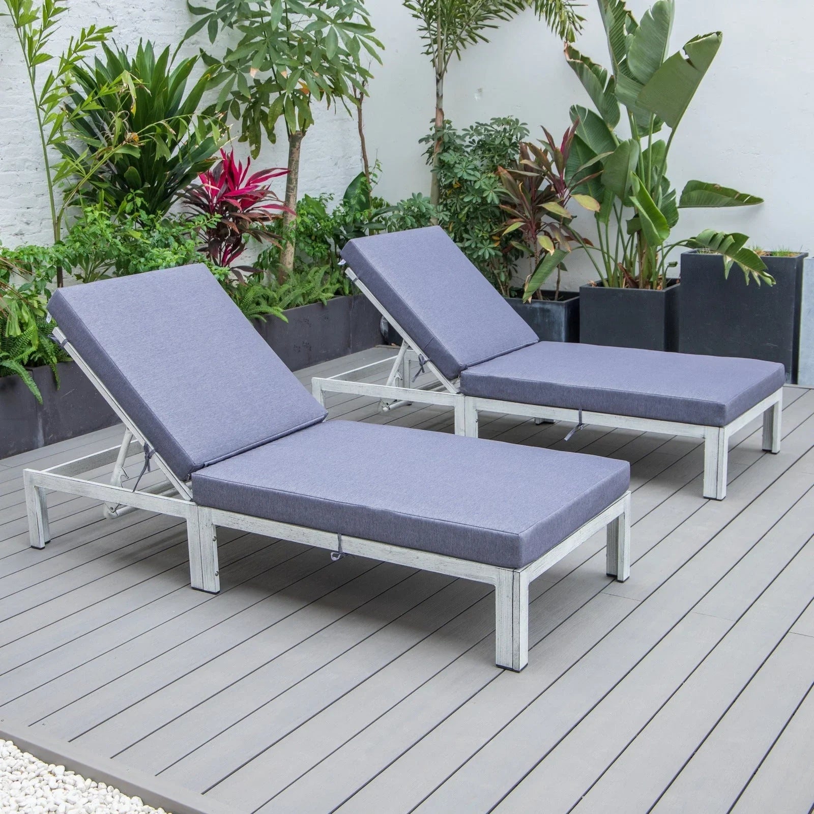 Chelsea Modern Outdoor Weathered Grey Chaise Lounge Chair With Cushions Set of 2 - Elax Furniture