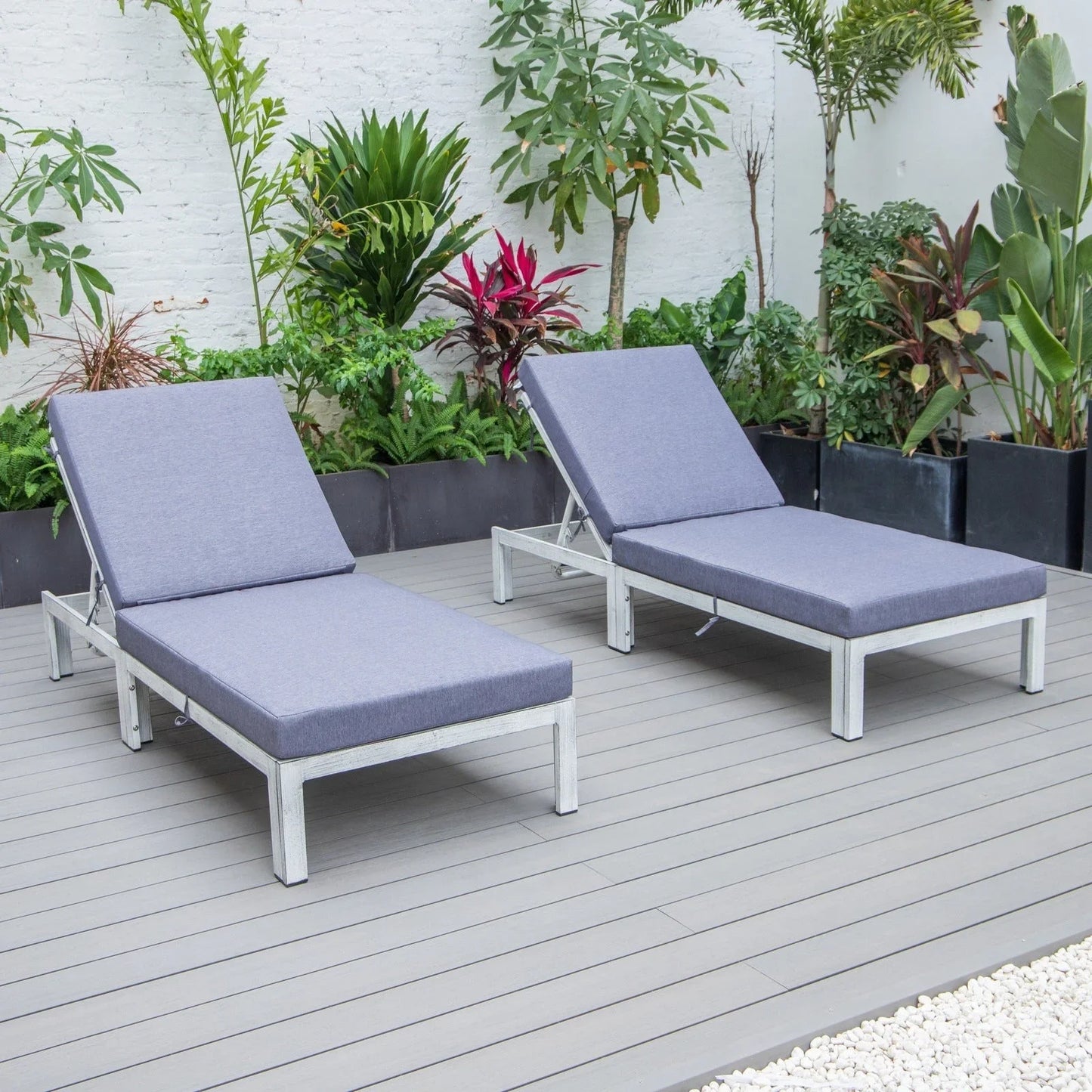 Chelsea Modern Outdoor Weathered Grey Chaise Lounge Chair With Cushions Set of 2 - Elax Furniture