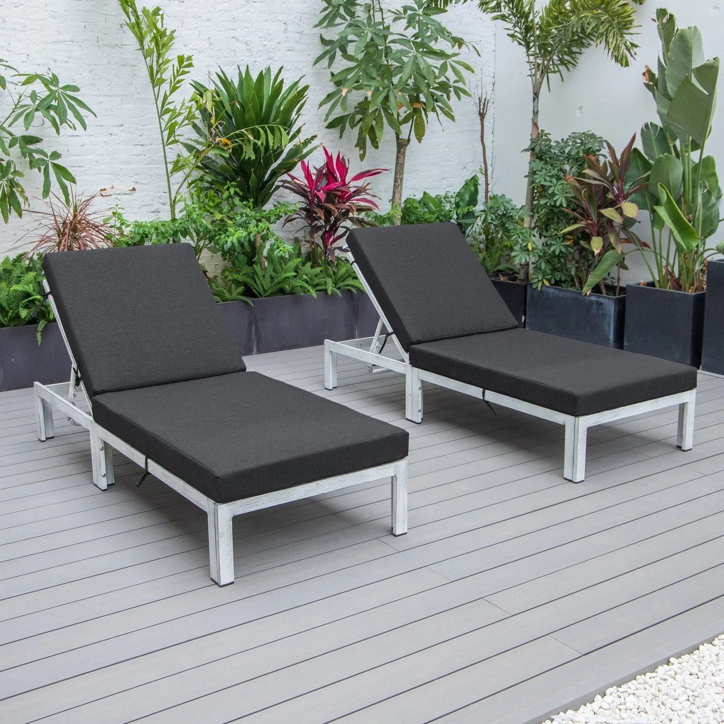 Chelsea Modern Outdoor Weathered Grey Chaise Lounge Chair With Cushions Set of 2 - Elax Furniture