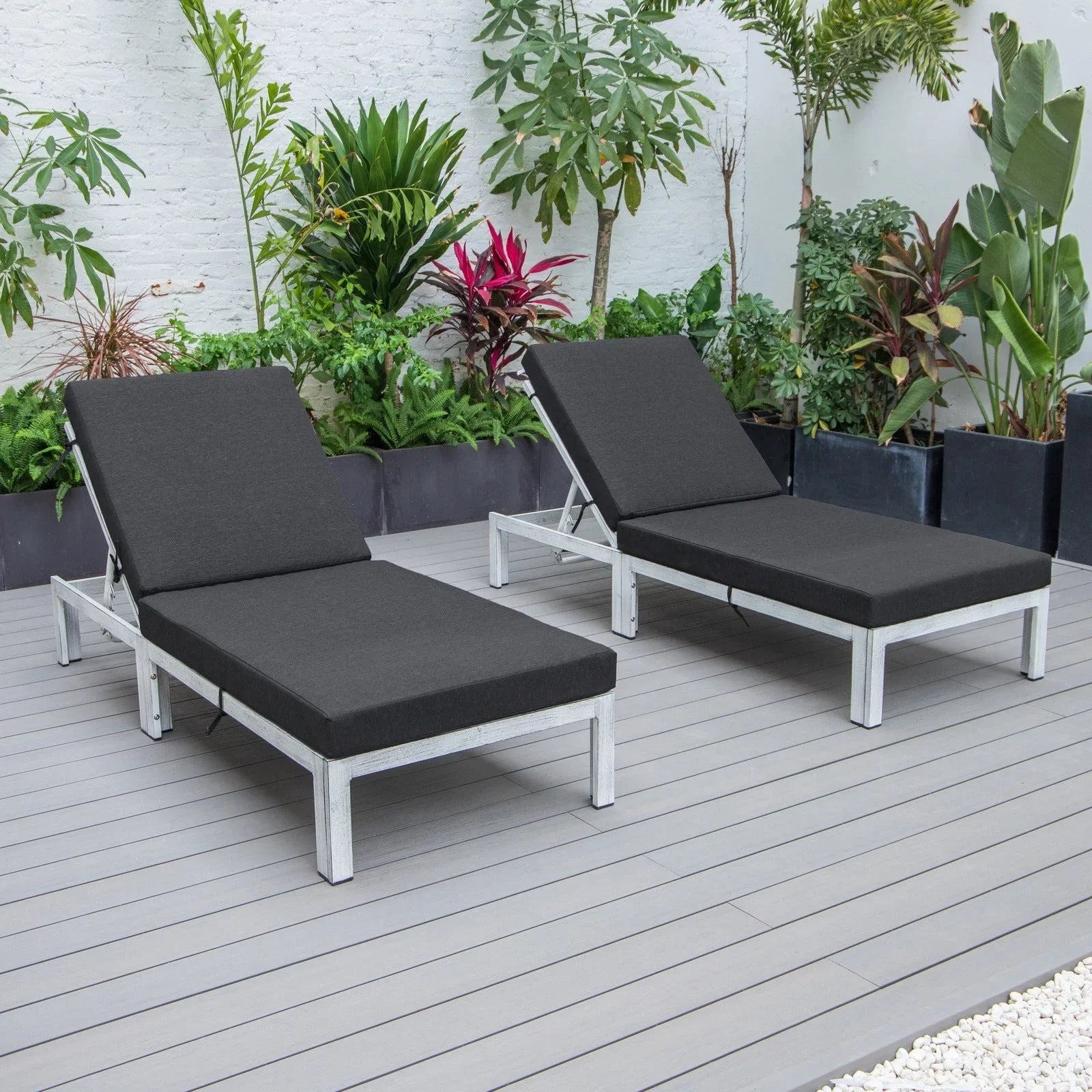 Chelsea Modern Outdoor Weathered Grey Chaise Lounge Chair With Cushions Set of 2 - Elax Furniture