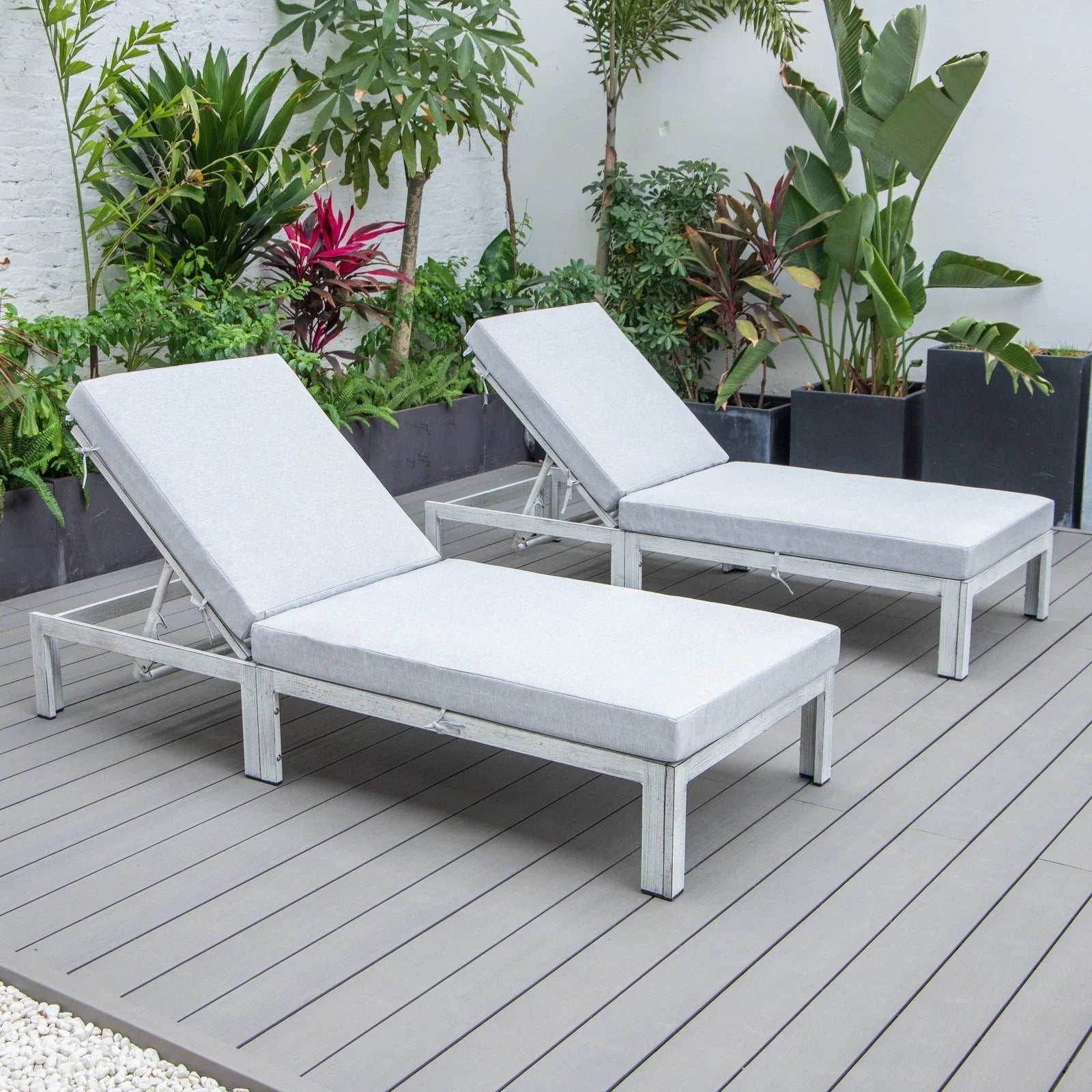 Chelsea Modern Outdoor Weathered Grey Chaise Lounge Chair With Cushions Set of 2 - Elax Furniture