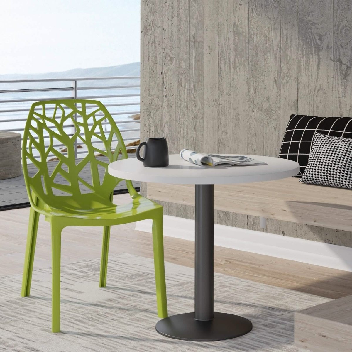 Cornelia Modern ABS Plastic Stackable Dining Chair with Cut-Out Tree Design Solid Green Dining Chair Leisuremod