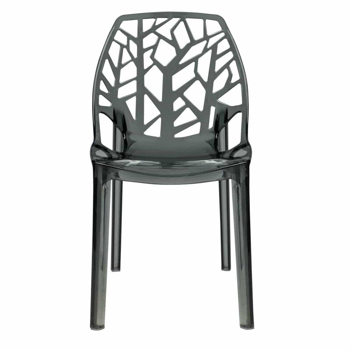 Cornelia Modern ABS Plastic Stackable Dining Chair with Cut-Out Tree Design Transparent Black Dining Chair Leisuremod