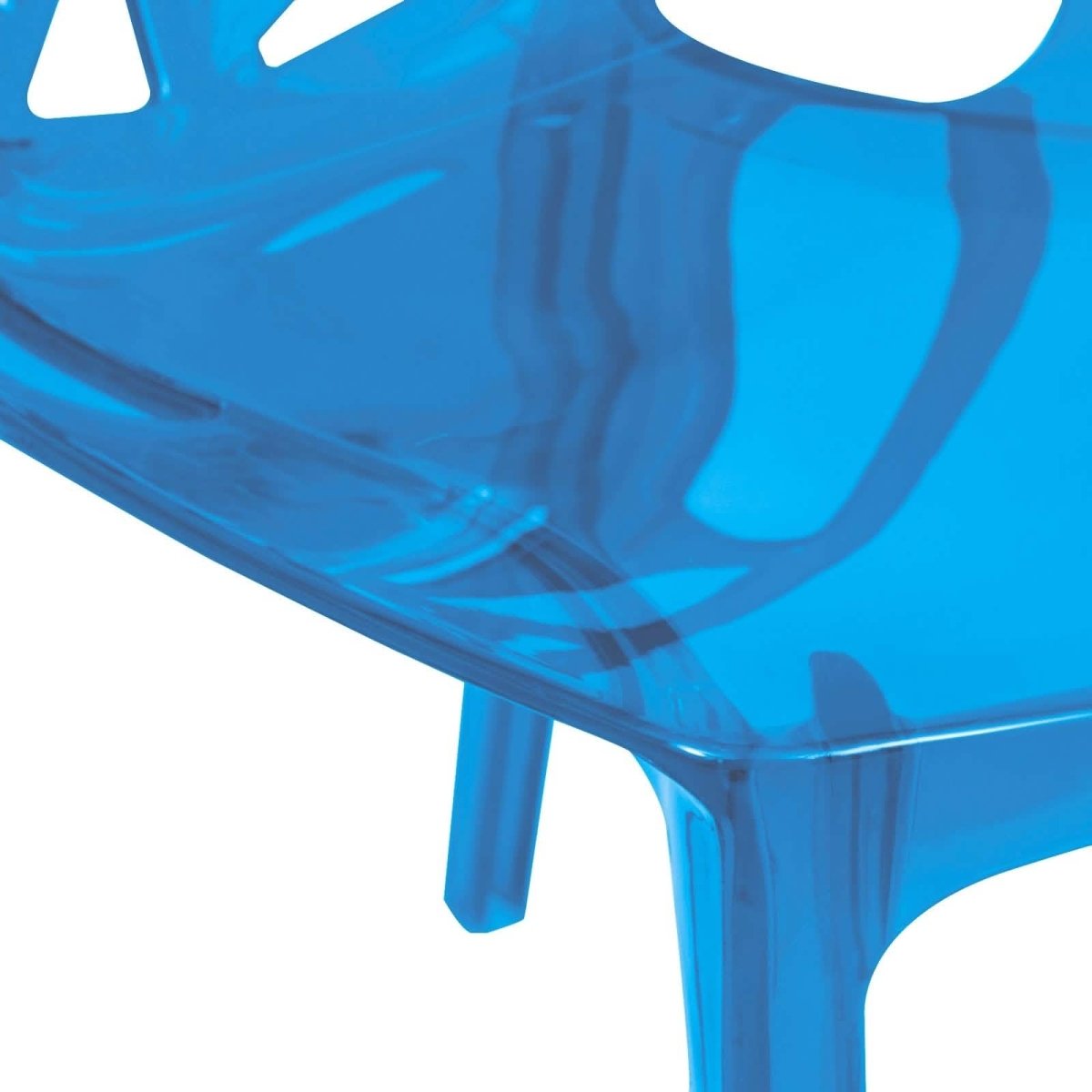 Cornelia Modern ABS Plastic Stackable Dining Chair with Cut-Out Tree Design Transparent Blue Dining Chair Leisuremod