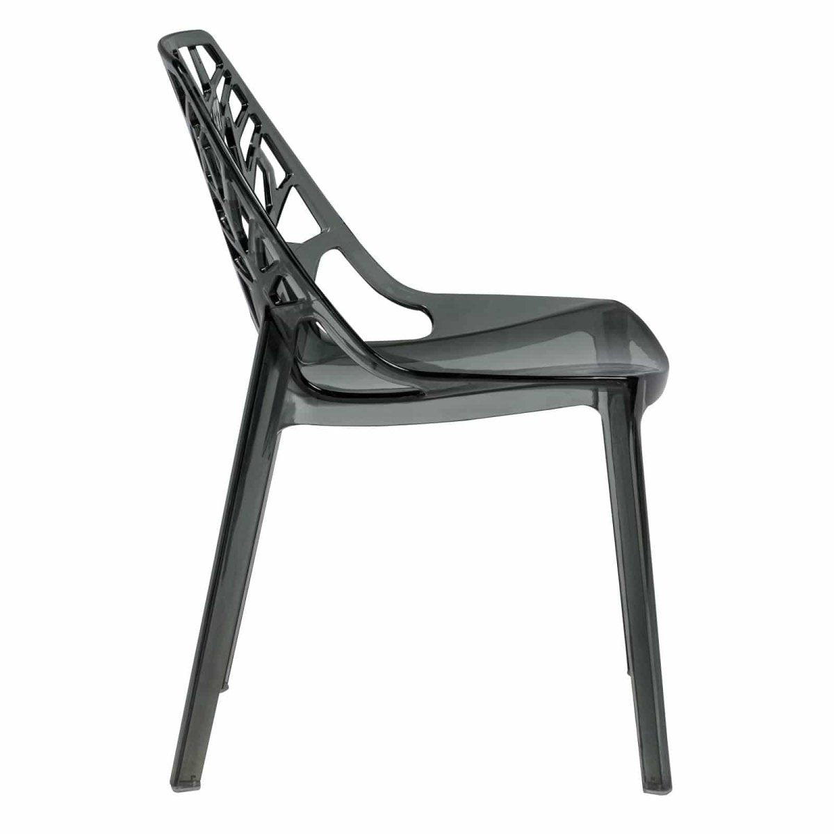 Cornelia Modern ABS Plastic Stackable Dining Chair with Cut-Out Tree Design Transparent Black Dining Chair Leisuremod