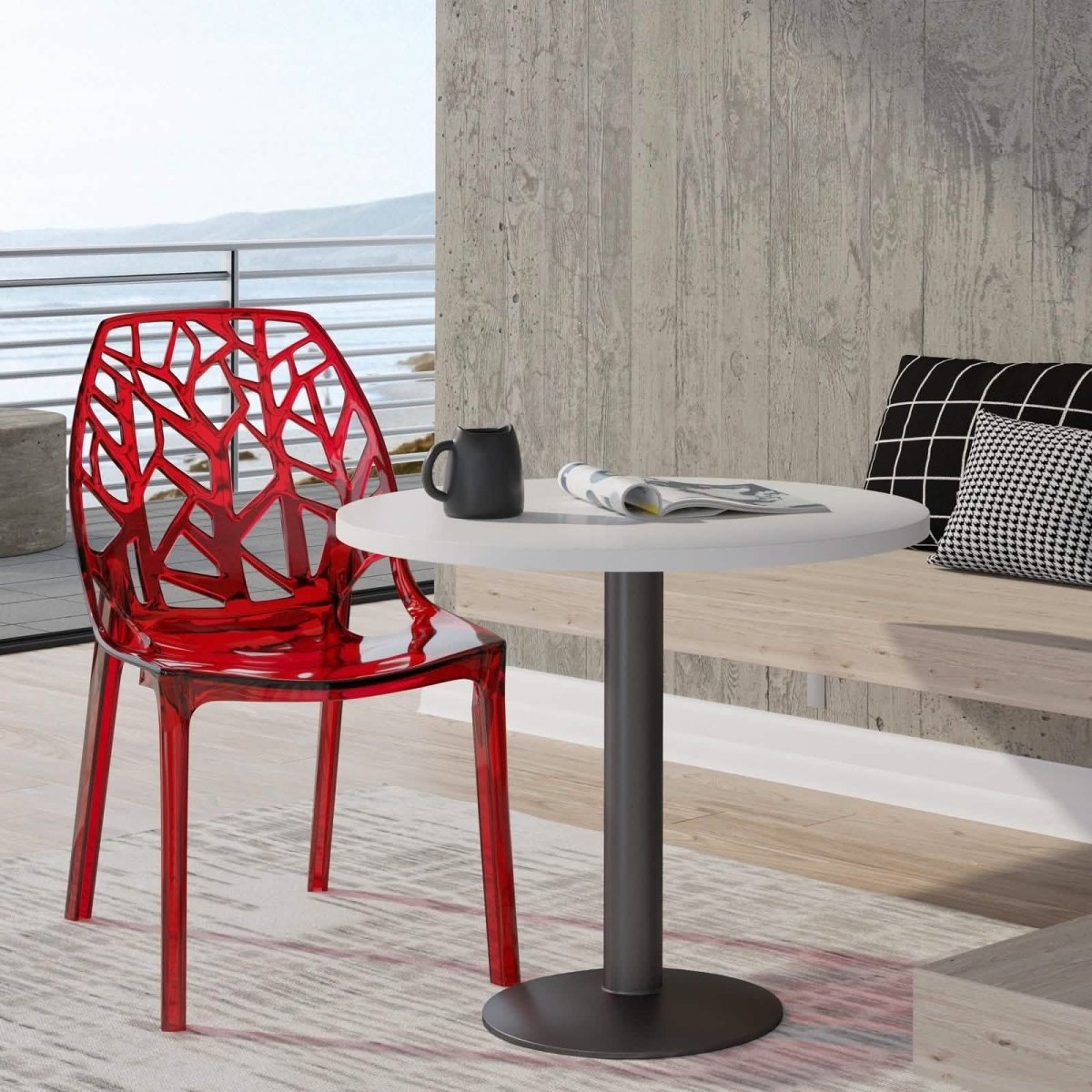 Cornelia Modern ABS Plastic Stackable Dining Chair with Cut-Out Tree Design Transparent Red Dining Chair Leisuremod