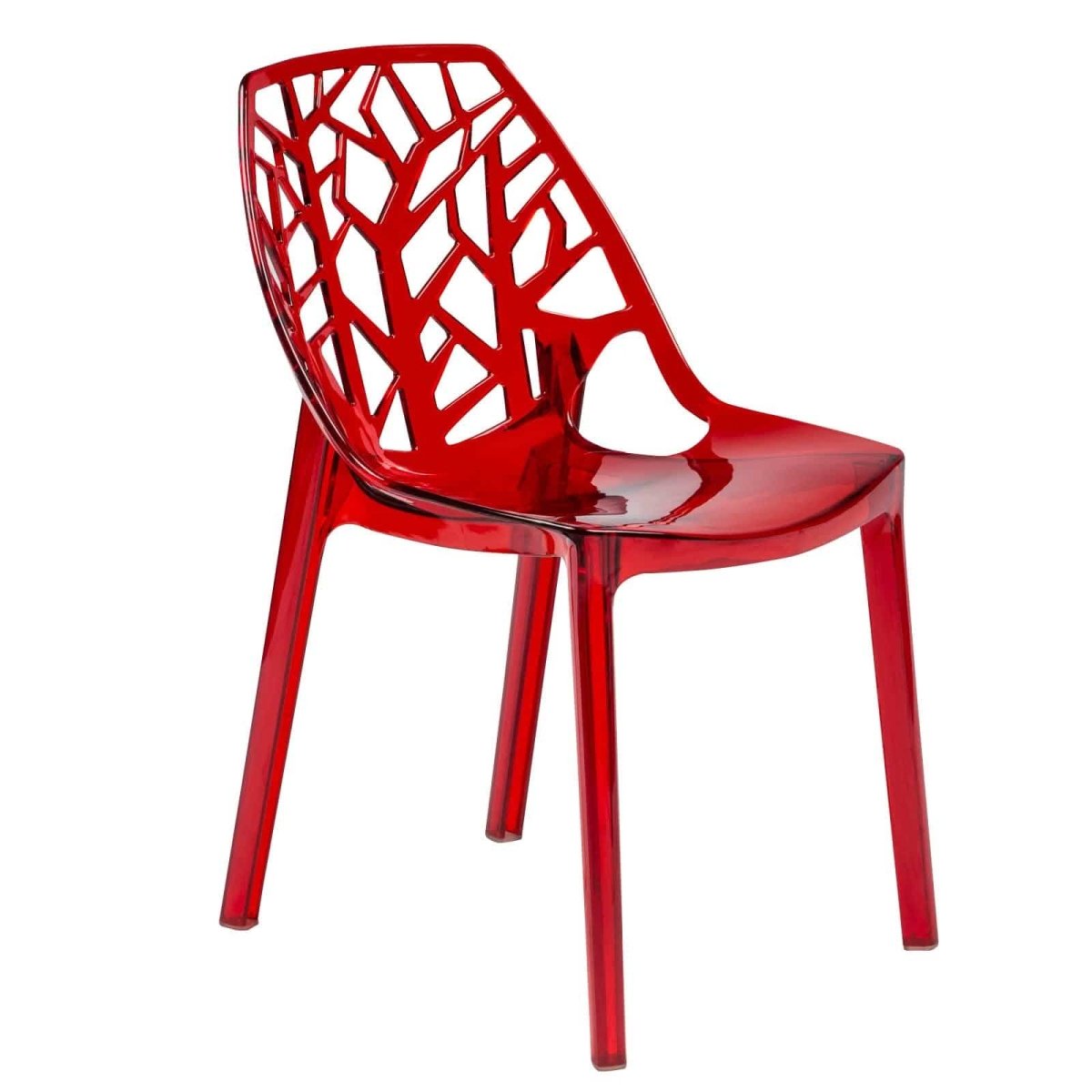 Cornelia Modern ABS Plastic Stackable Dining Chair with Cut-Out Tree Design Transparent Red Dining Chair Leisuremod