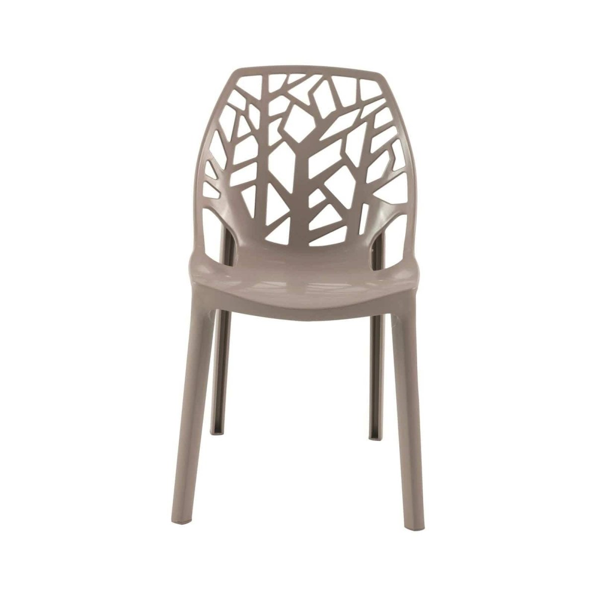 Cornelia Modern ABS Plastic Stackable Dining Chair with Cut-Out Tree Design Taupe Dining Chair Leisuremod