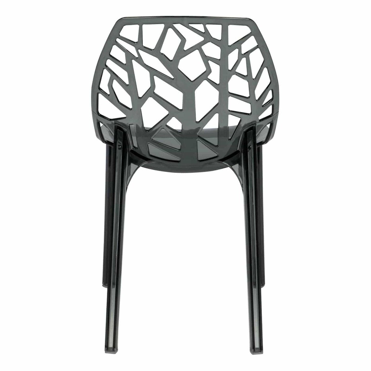 Cornelia Modern ABS Plastic Stackable Dining Chair with Cut-Out Tree Design Transparent Black Dining Chair Leisuremod