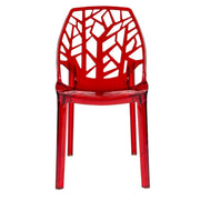 Cornelia Modern ABS Plastic Stackable Dining Chair with Cut-Out Tree Design Transparent Red Dining Chair Leisuremod
