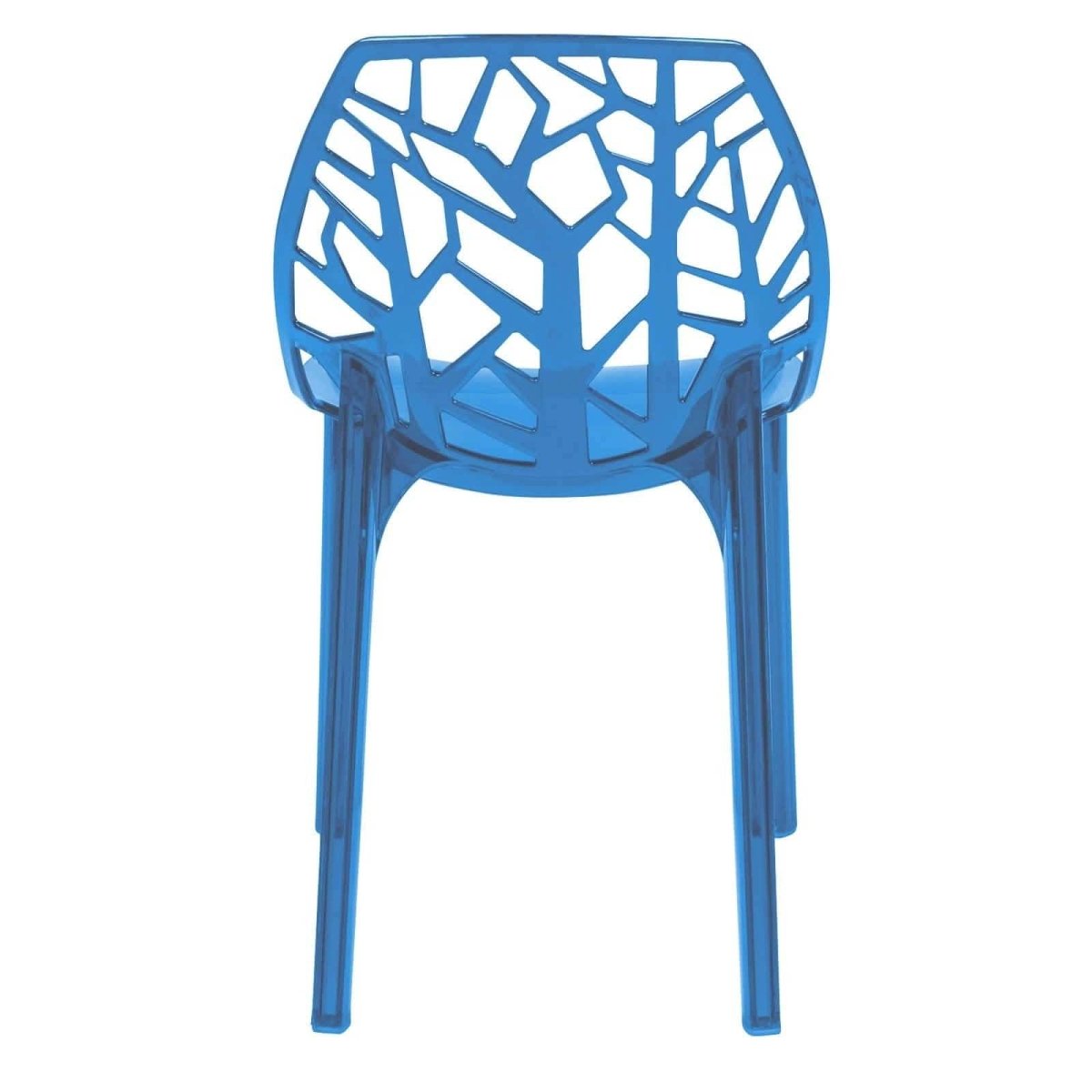Cornelia Modern ABS Plastic Stackable Dining Chair with Cut-Out Tree Design Transparent Blue Dining Chair Leisuremod