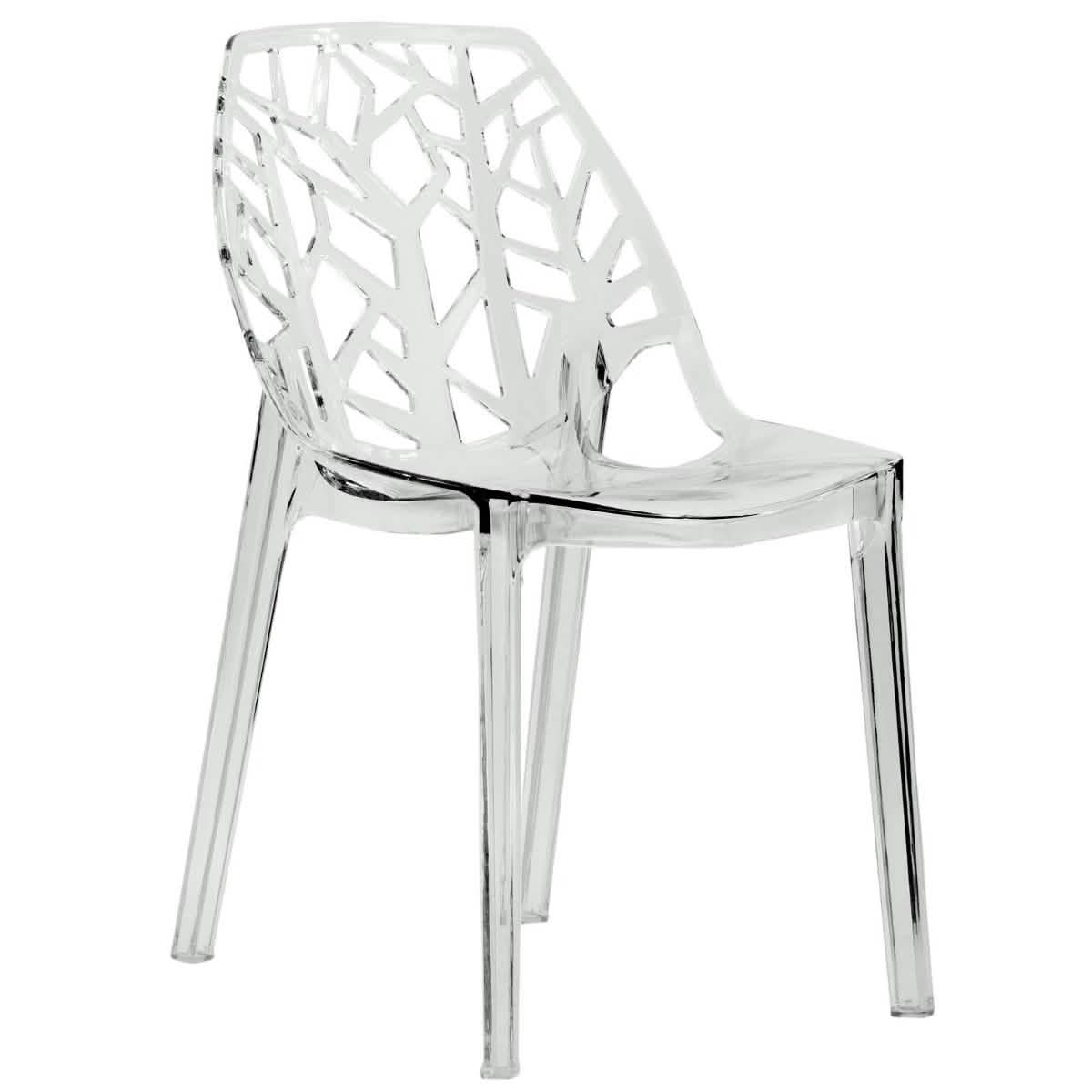 Cornelia Modern ABS Plastic Stackable Dining Chair with Cut-Out Tree Design Clear Dining Chair Leisuremod