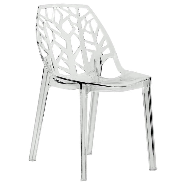Cornelia Modern ABS Plastic Stackable Dining Chair with Cut-Out Tree Design Clear Dining Chair Leisuremod