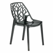 Cornelia Modern ABS Plastic Stackable Dining Chair with Cut-Out Tree Design Transparent Black Dining Chair Leisuremod