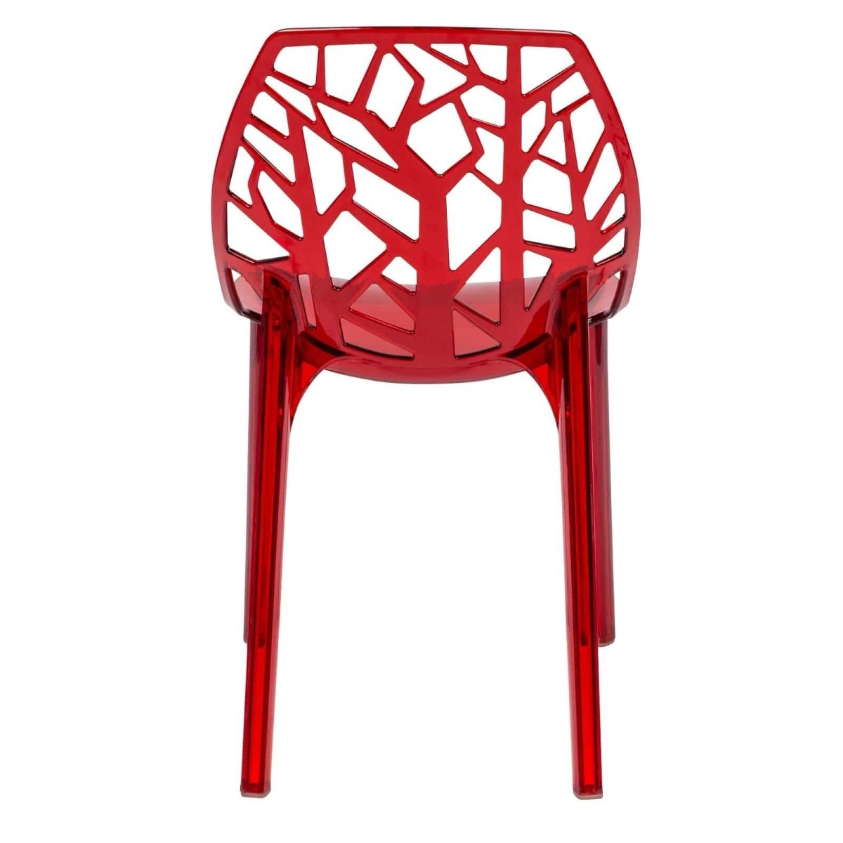 Cornelia Modern ABS Plastic Stackable Dining Chair with Cut-Out Tree Design Transparent Red Dining Chair Leisuremod