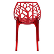 Cornelia Modern ABS Plastic Stackable Dining Chair with Cut-Out Tree Design Transparent Red Dining Chair Leisuremod