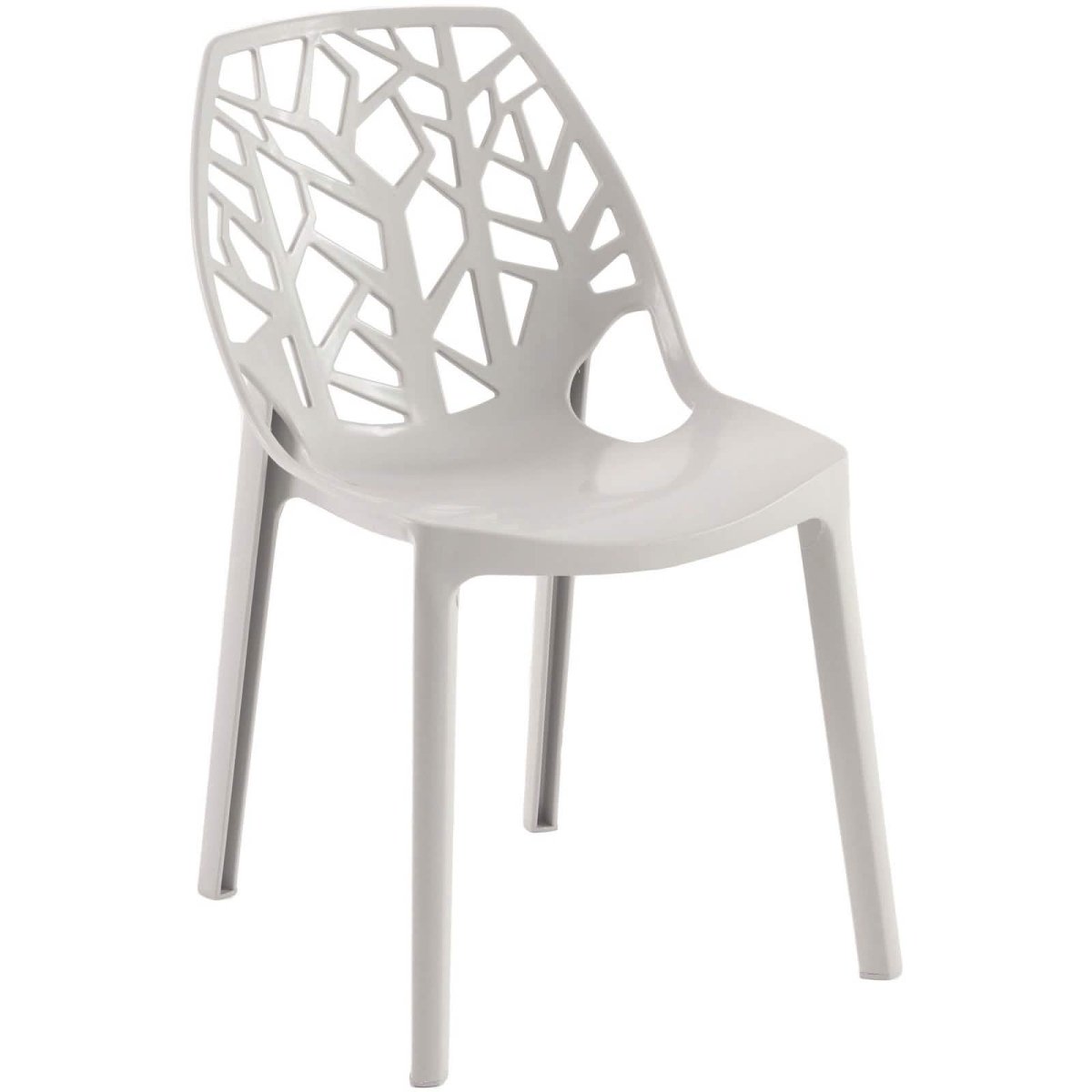 Cornelia Modern ABS Plastic Stackable Dining Chair with Cut-Out Tree Design Grey Dining Chair Leisuremod