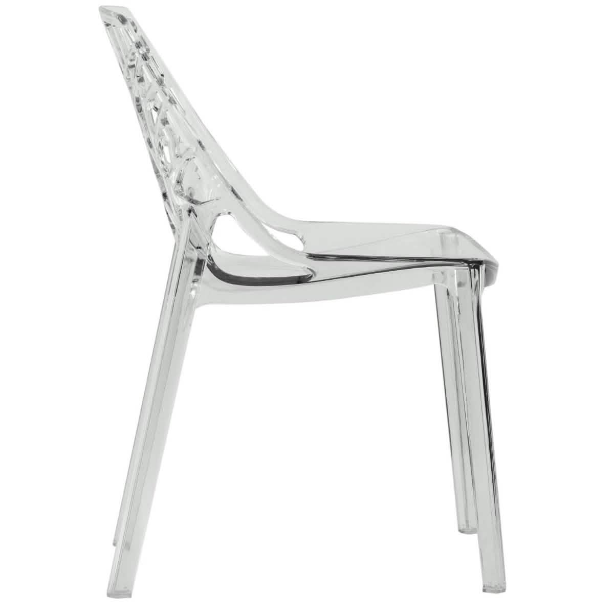 Cornelia Modern ABS Plastic Stackable Dining Chair with Cut-Out Tree Design Clear Dining Chair Leisuremod