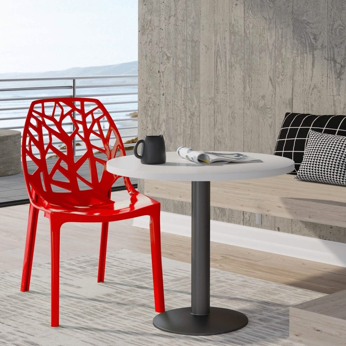 Cornelia Modern ABS Plastic Stackable Dining Chair with Cut-Out Tree Design Red Dining Chair Leisuremod