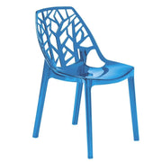 Cornelia Modern ABS Plastic Stackable Dining Chair with Cut-Out Tree Design Transparent Blue Dining Chair Leisuremod