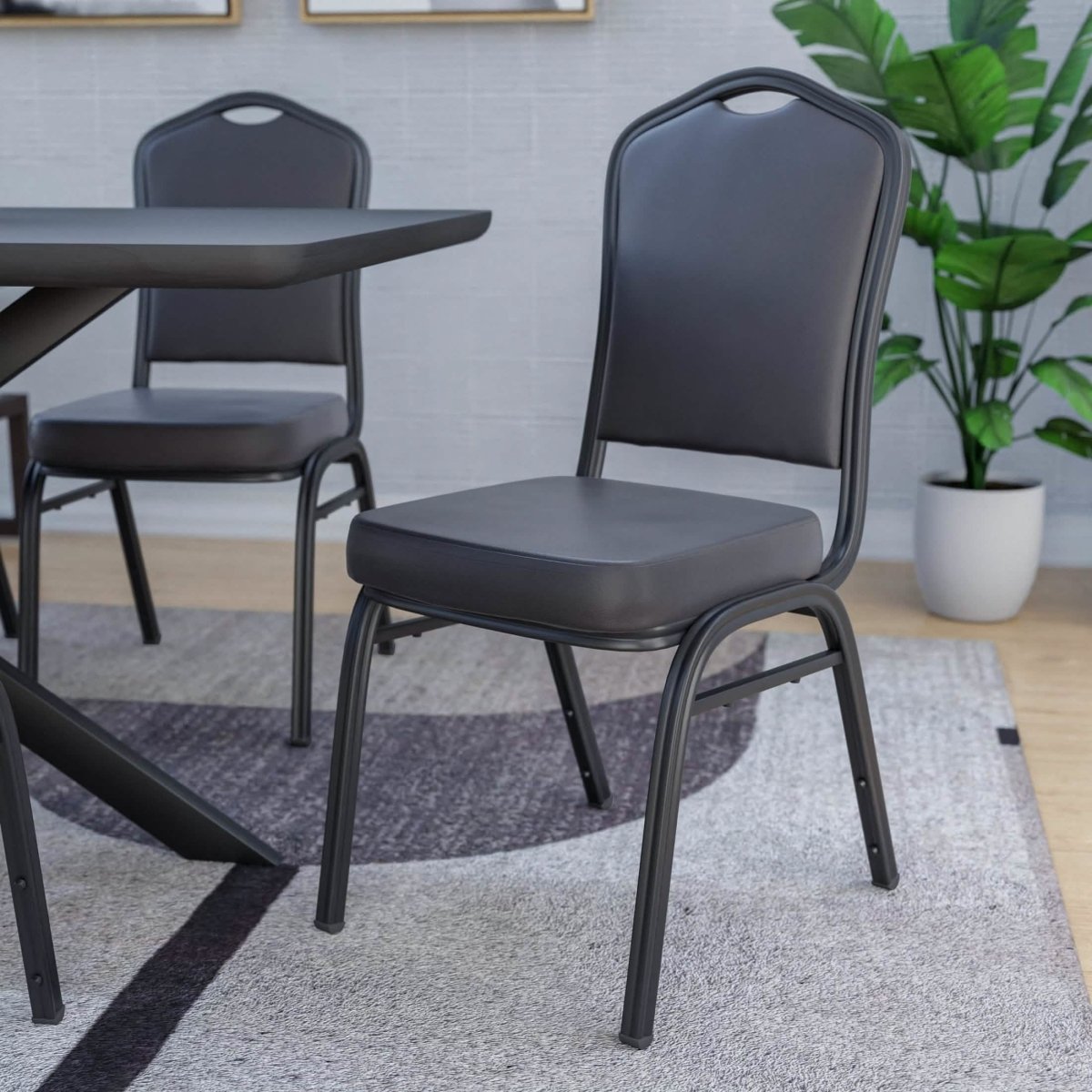 Cove Modern Stackable Banquet Chair with Powder Coated Steel Frame Black Dining Chair Leisuremod