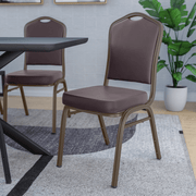 Cove Modern Stackable Banquet Chair with Powder Coated Steel Frame Brown Dining Chair Leisuremod