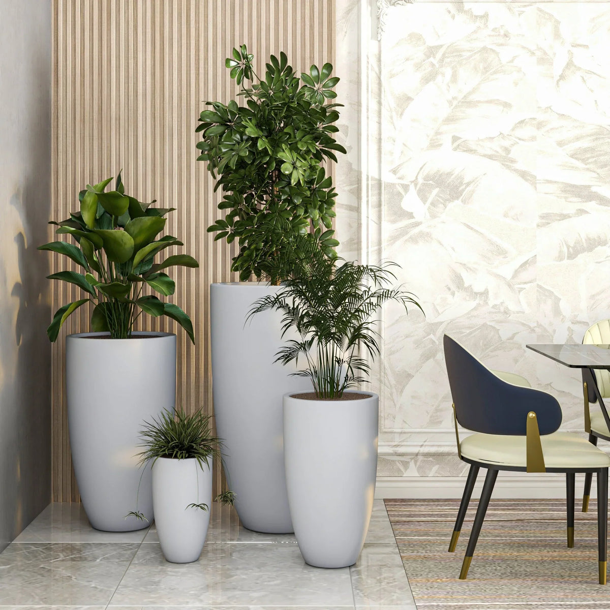 Crete Modern 4-Piece Tapered Round Planter Pot Set in Fiberstone and Clay Weather Resistant Design - Elax Furniture