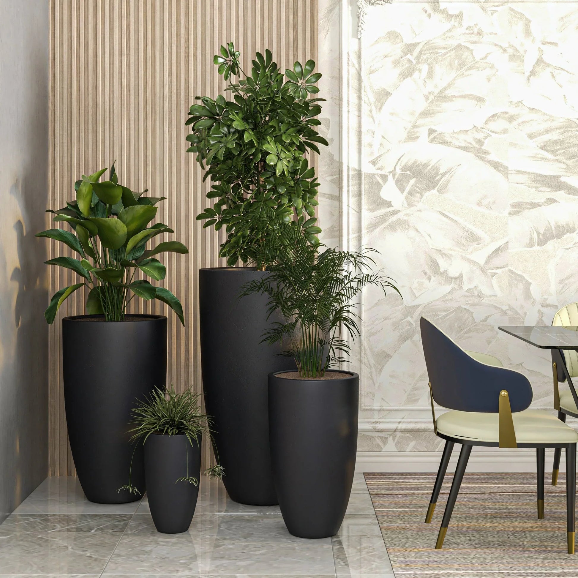 Crete Modern 4-Piece Tapered Round Planter Pot Set in Fiberstone and Clay Weather Resistant Design - Elax Furniture