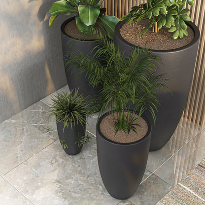 Crete Modern 4-Piece Tapered Round Planter Pot Set in Fiberstone and Clay Weather Resistant Design - Elax Furniture