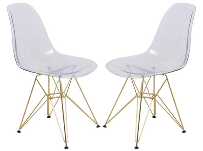 Cresco Modern Molded Eiffel Side Dining Chair with Gold Base Set of 2 - Elax Furniture