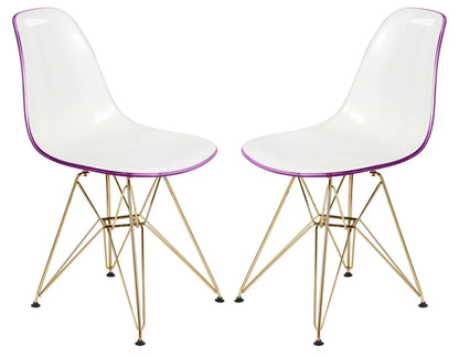 Cresco Modern Molded Eiffel Side Dining Chair with Gold Base Set of 2 - Elax Furniture