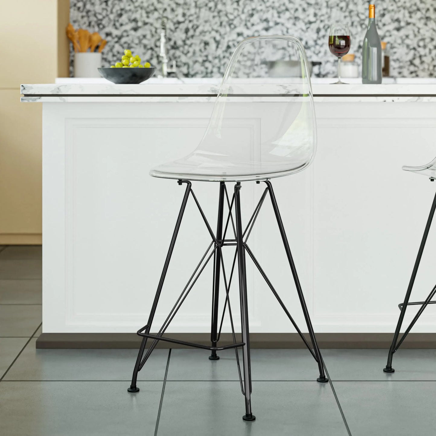 Cresco Modern Acrylic Barstool in Chrome Base for Kitchen and Dining Room Set of 2 - Elax Furniture