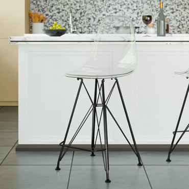 Cresco Modern Acrylic Barstool in Chrome Base for Kitchen and Dining Room Set of 2 - Elax Furniture